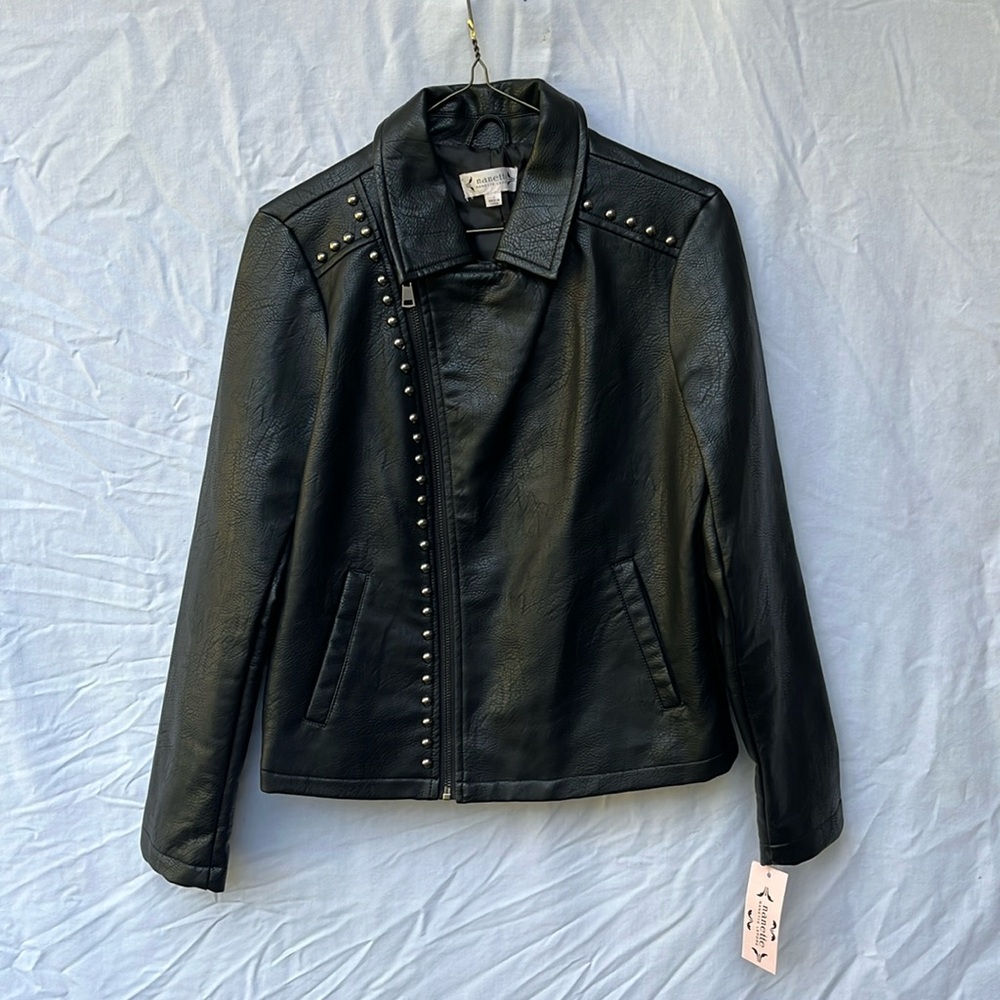 NWT Nanette Lepore Black Vegan Leather Moto-Jacket Sz2